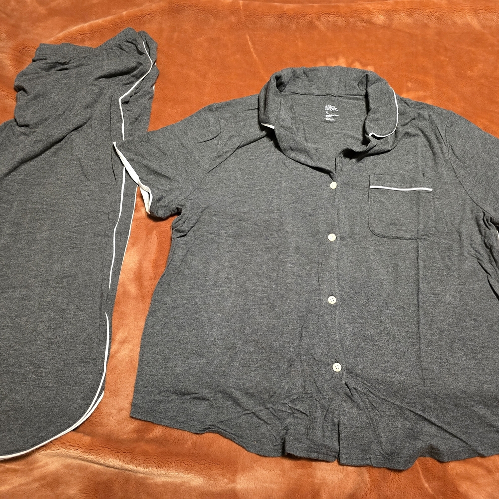 Gray Pajama Set with White Trim